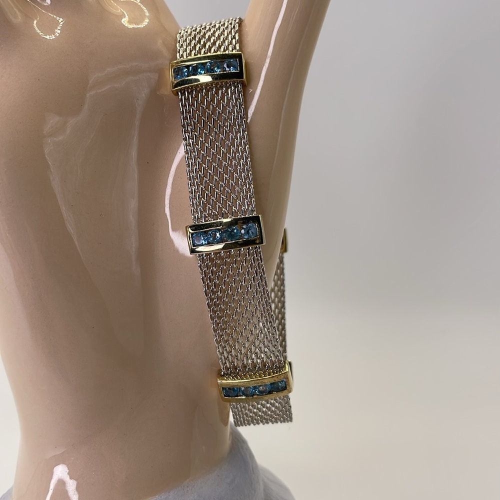 Bracelet Sterling Silver & Gold Mesh Blue Topaz Accents 925 Italy Bracelet